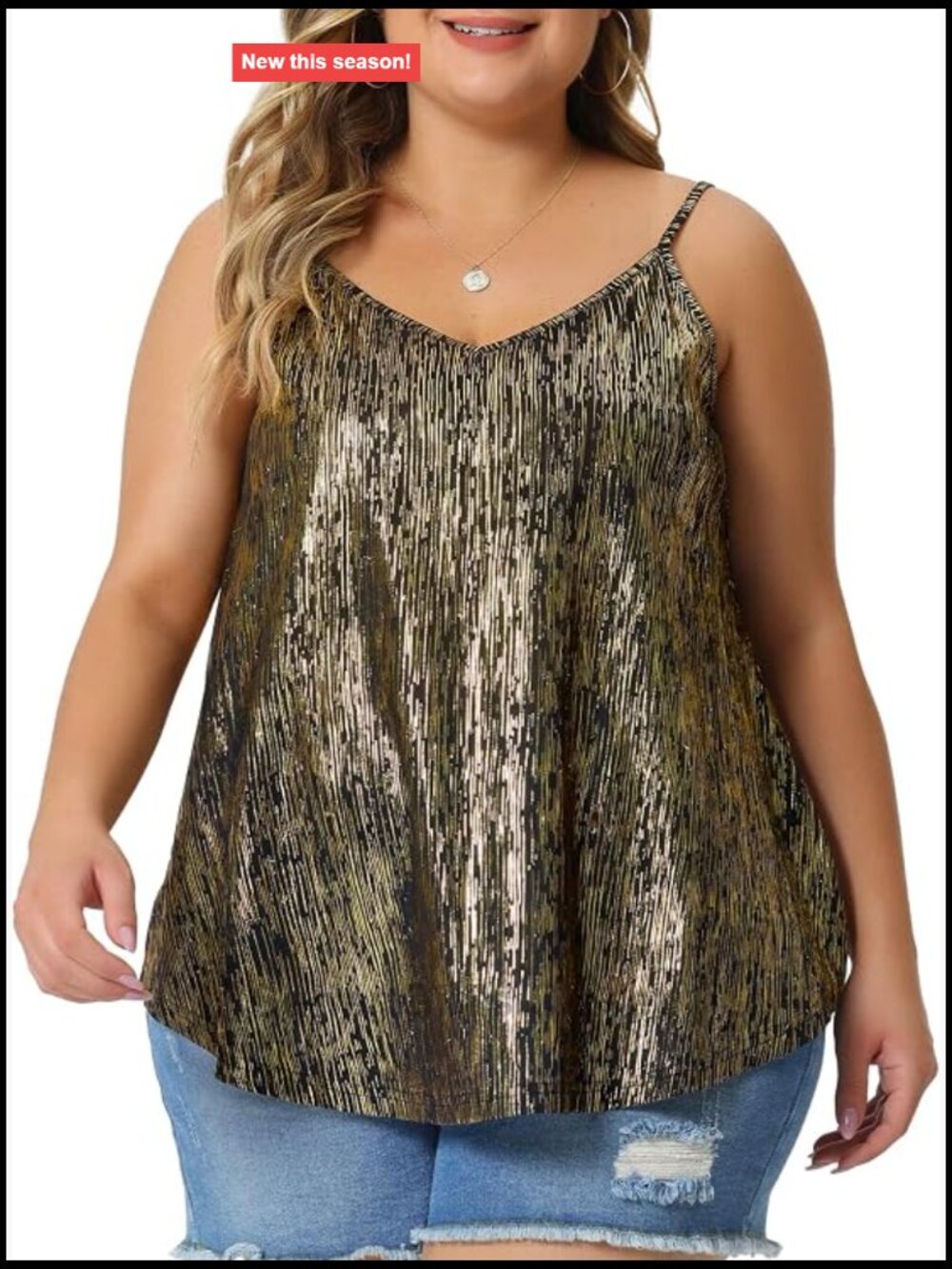 Women's Plus Size Sequin Glitter Camisole V-Neck Sleeveless Tank Top Party
